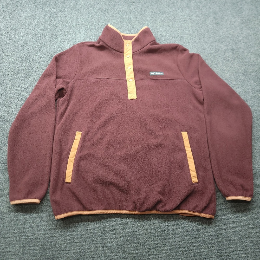 Columbia Benton Springs Fleece Pullover Burgundy Tan Snap Neck XL0359 XL